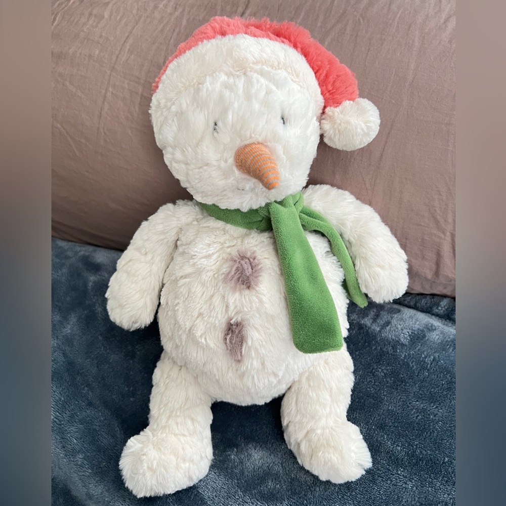 Mary Meyer Plush Snowman with Red Hat and Green Scarf